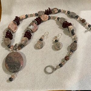 Artisan Pink and Silver Stone Necklace Set